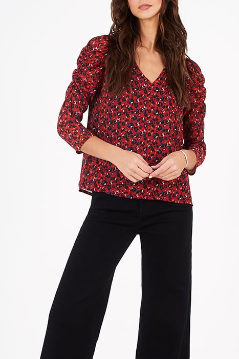 CANDY RED GRAPHIC FLORAL PRINT BLOUSE 1