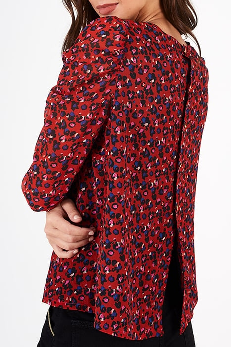 CANDY RED GRAPHIC FLORAL PRINT BLOUSE 2