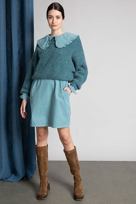 SHORT CREW NECK LS CABLE SWT BLUE 2