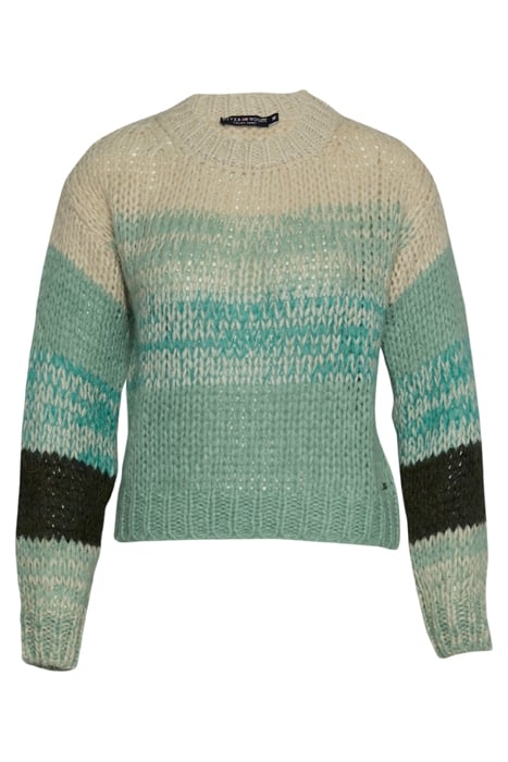 CREW NCK STRIPED LOOSE SWT LS GREEN 1