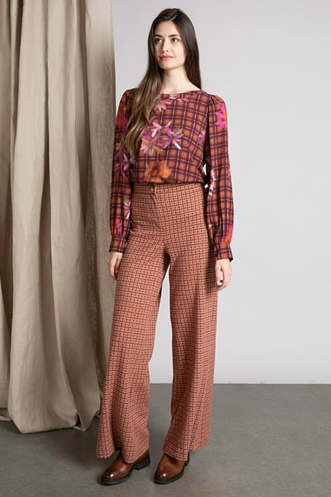 ROUND NECK BALLOON SLV SHIRT BROWN 2