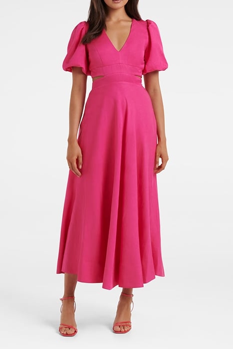 HADLEY TIE BACK MIDI DRESS HOT PINK 1