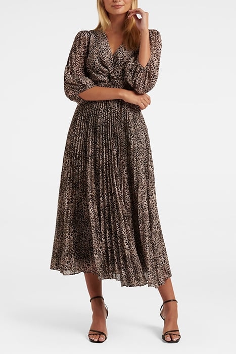 VIVIANA TWIST FRONT PLEATED MIDI SEPIA LEOPARD 1