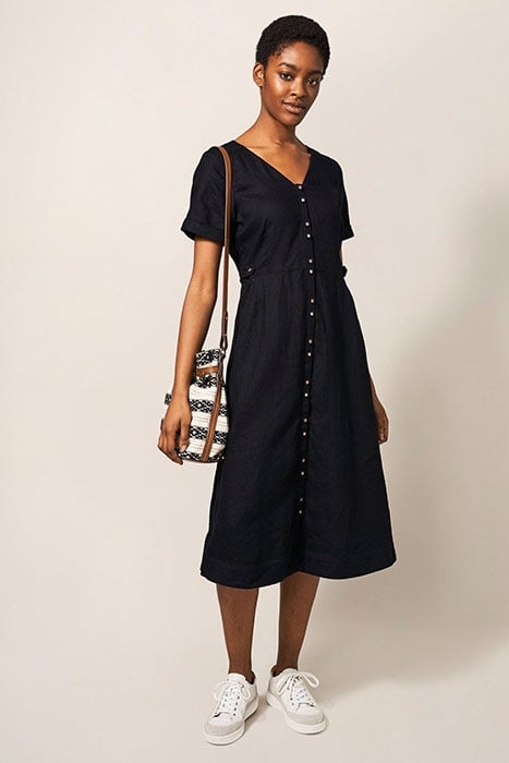 IVY LINEN MIDI DRESS PURE BLK 1