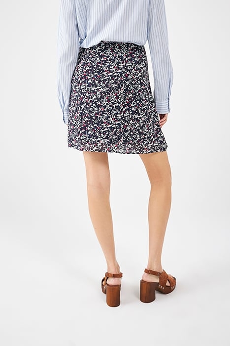 NAVY TACHIST PRINT A-LINE WRAP SKIRT 2