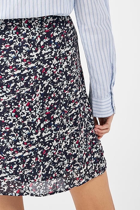 NAVY TACHIST PRINT A-LINE WRAP SKIRT 6