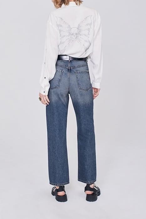 BLUE HIGH-WAIST CROPPED MOM JEANS 2