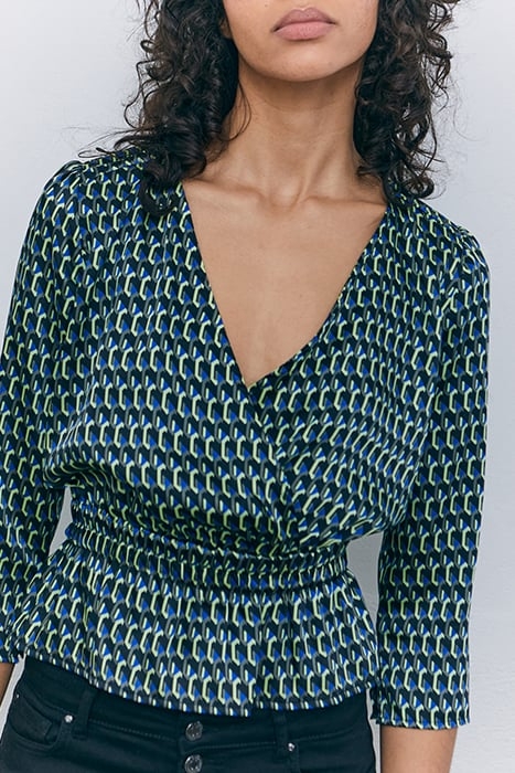 BLACK GRAPHIC PRINT WRAP BLOUSE 3