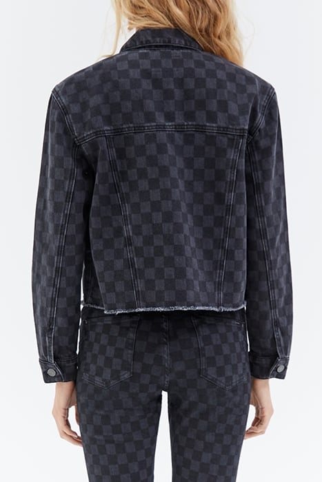 GREY CHECKERBOARD FRINGED DENIM JACKET 2