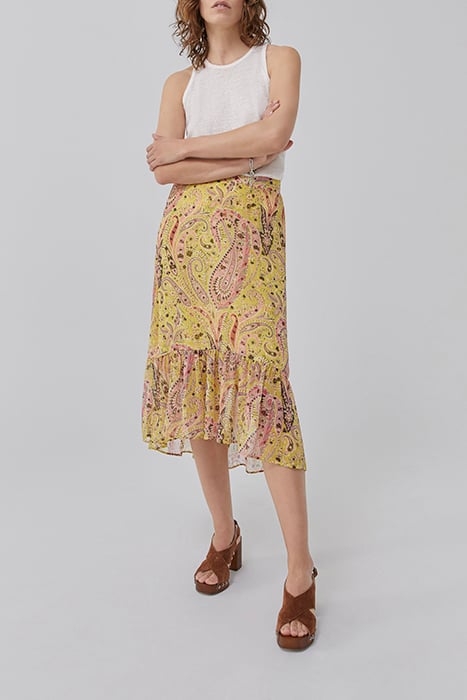 YELLOW PAISLEY SUMMER ASYMMETRIC MIDI SKIRT 3