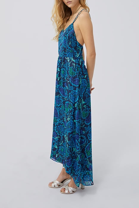 NAVY PSYCHEDELIC FLORAL PRINT VISCOSE LONG DRESS 3