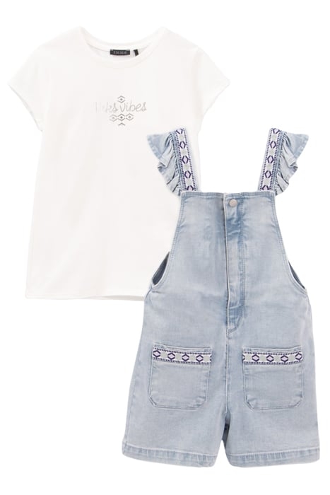 GIRLS’ DENIM SHORT DUNGAREES & WHITE T-SHIRT OUTFIT 3