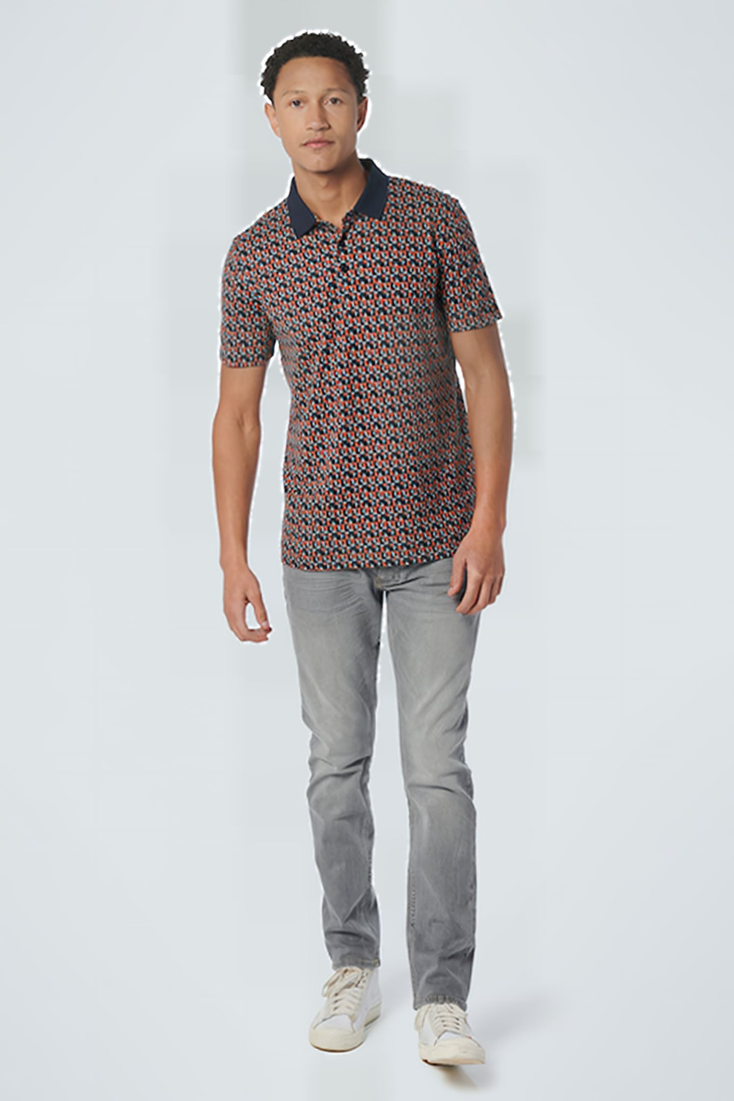 POLO PIQUE ALLOVER PRINTED STRETCH PAPAYA 3