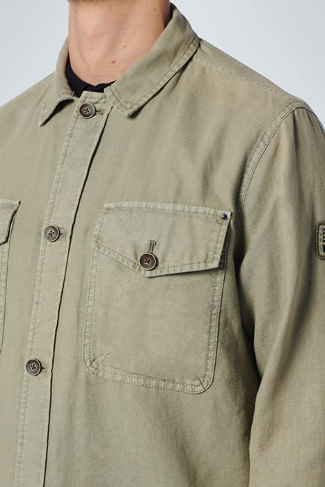 OVERSHIRT BUTTON CLOSURE GARMENT DYED WITH LINEN SMOKE GREEN 6