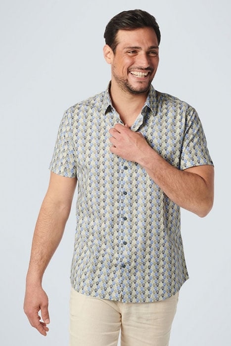 SHIRT SHORT SLEEVE ALLOVER PRINTED STRETCH WASHED BLUE 1