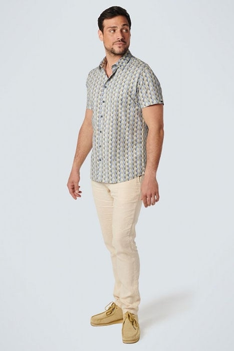 SHIRT SHORT SLEEVE ALLOVER PRINTED STRETCH WASHED BLUE 3