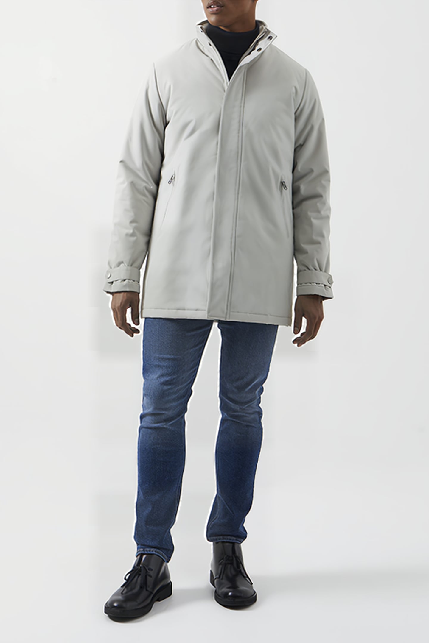 FUNNEL NECK MAC COAT STONE 1