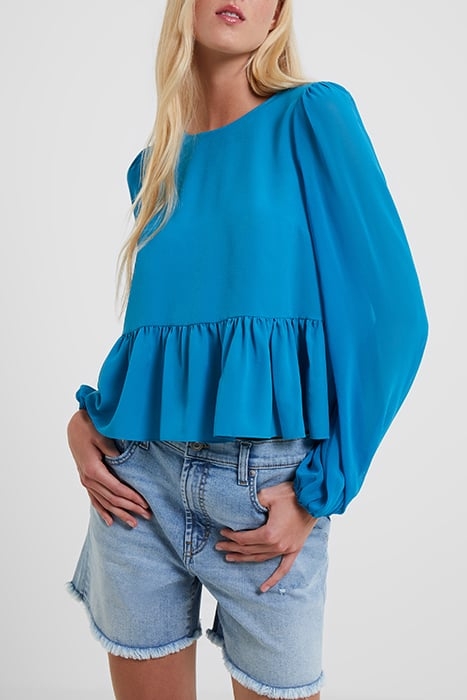 CREPE LIGHT GEORGETTE PEPLUM TOP MOSAIC BLUE 1