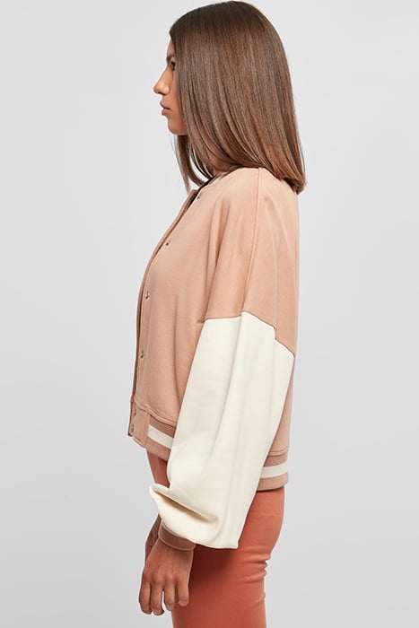 LADIES OVERSIZED 2 TONE COLLEGE TERRY JACKET AMBER/WHITESAND 6