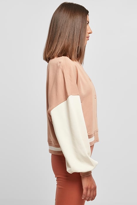 LADIES OVERSIZED 2 TONE COLLEGE TERRY JACKET AMBER/WHITESAND 7