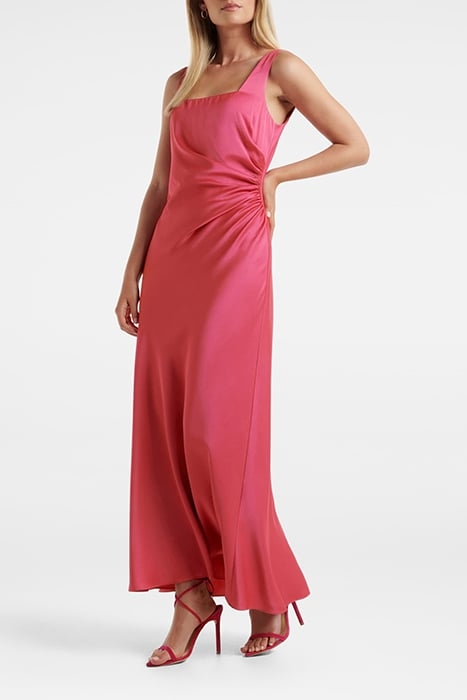 WINNIE SQUARE NECK RUCHED MIDI RASPBERRY JELLY 4