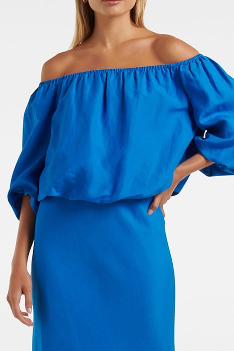 GISELLE LINEN BARDOT TOP BLUE PIGMENT 1