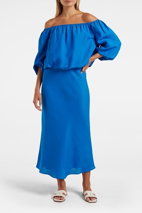 GISELLE LINEN BARDOT TOP BLUE PIGMENT 3