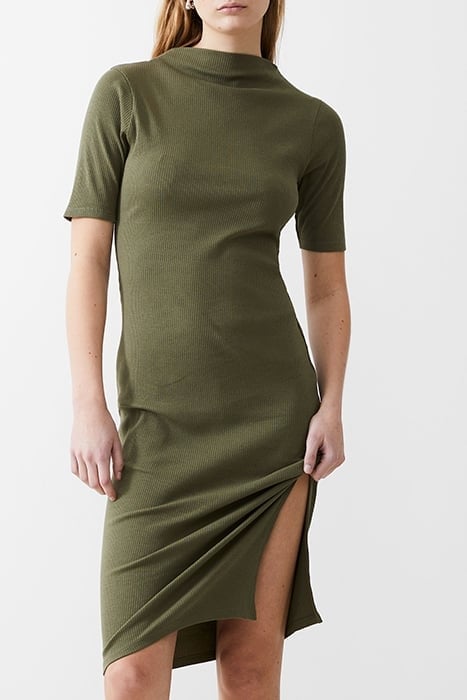 RIB TURTLE DRESS MIDI KHAKI 1