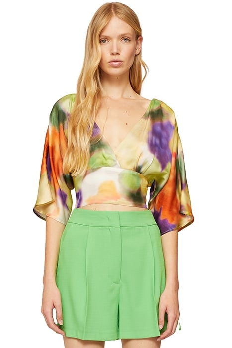 SHORT BLOUSE WITH FLOWER-PATTERNED BACK BOW LIGHT GREEN 4