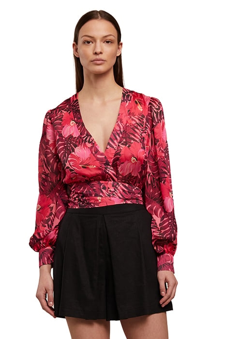 FLORAL PATTERNED SHORT BLOUSE FUCSIA 5