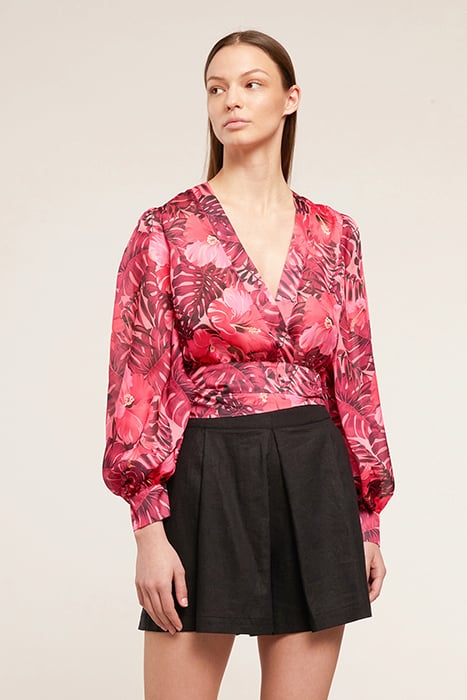 FLORAL PATTERNED SHORT BLOUSE FUCSIA 1