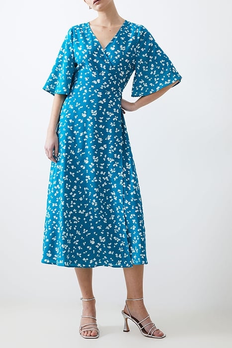 BONITA WRAP ANGEL DRESS LONG PEACOCK/WHITE 1