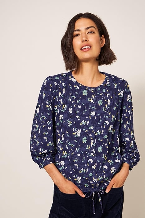 BENNIE TIE HEM SHIRT NAVY PRINTED 1