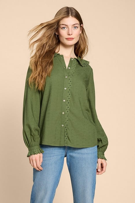 LARA BRODERIE SHIRT MID GREEN 1
