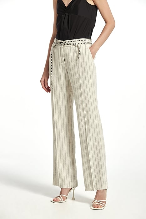 STRIPE LINEN SRAIGHT TWAN TROUSERS ECRU 1