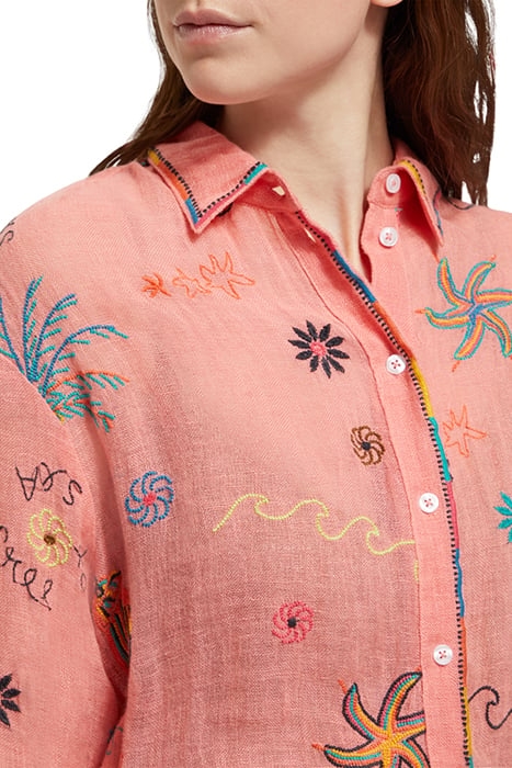 OVERSIZED SHIRT DRESS WITH MULTICOLOR EMBROIDERY SEA LIFE EM 6