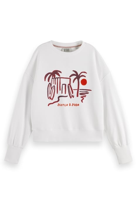 SLOUCHY PUFFED SLEEVED GRAPHIC SWEATSHIRT WHITE 1