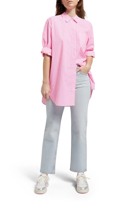 OVERSIZED POPLIN SHIRT IN FLUO PINK /WHITE STRIPE COMBO S 3