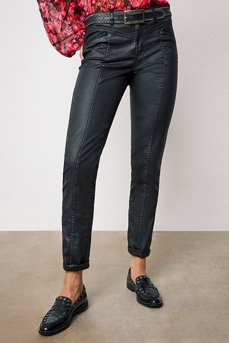 BLACK COATED MID-WAIST SCULPT-UP SLIM JEANS 1