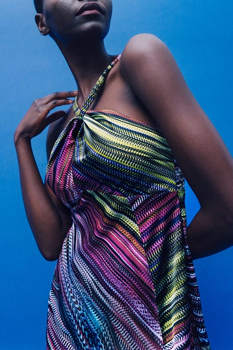 PRINTED LONG DRESS WITH TIED NECKLINE 7