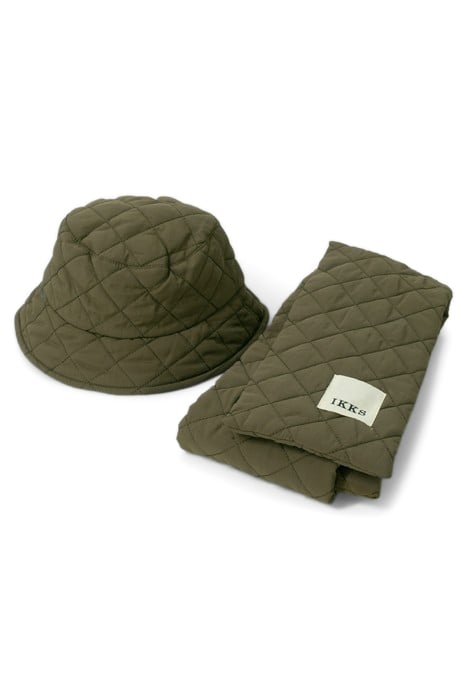 KHAKI QUILTED SUNHAT AND SCARF SET 2