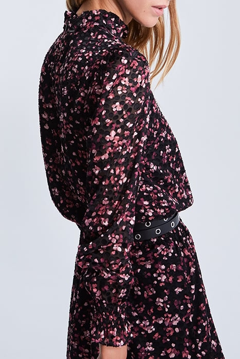 BLACK SHORT SHEER DRESS WITH PINK VELVET PRINT 6