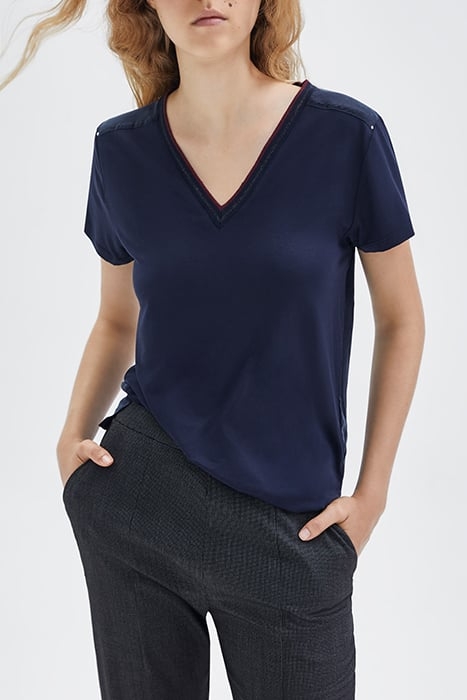 NAVY T-SHIRT WITH NAVY STRIPED RIBBING 1