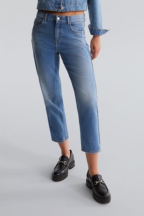 BLUE WATERLESS CROPPED LOW-WAIST BOYFRIEND JEANS 1