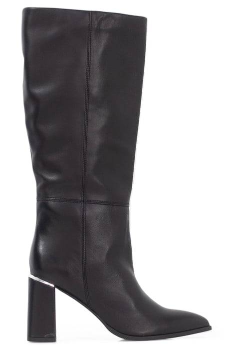 BLACK LEATHER HEELED BOOTS WITH METAL BAR 1