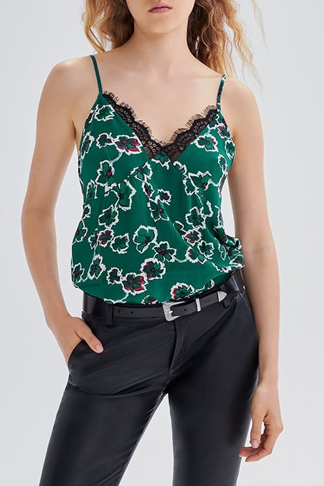 GREEN XL FLORAL PRINT LINGERIE-STYLE TOP 1