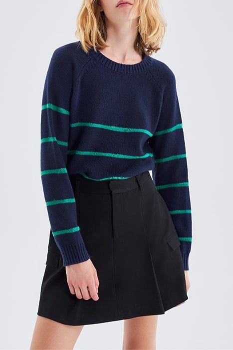 NAVY KNIT SWEATER WITH GREEN STRIPES 1