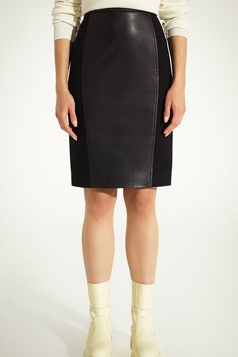 WOMEN'S PENCIL SKIRT COLOR BLACK BI-MATERIAL LEATHER AND VIS 1