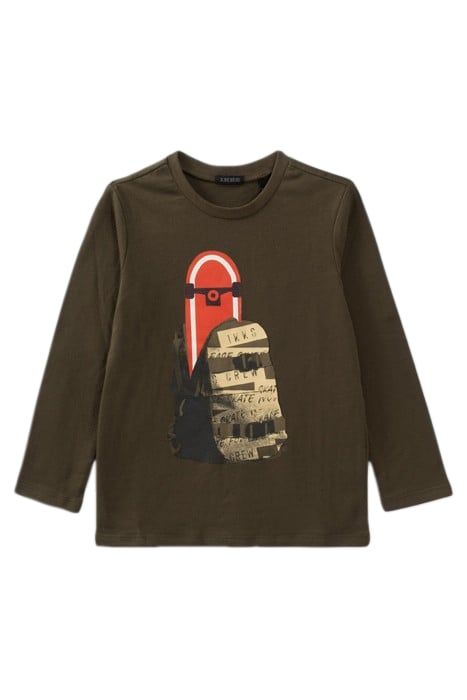 BOYS’ KHAKI SKATEBOARD REVERSIBLE SEQUIN COTTON T-SHIRT 1