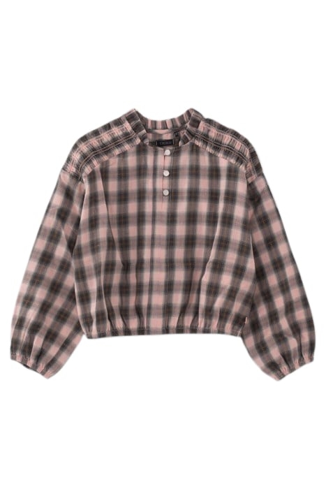 GIRLS’ PINK AND KHAKI CHECK CROPPED BLOUSE 1